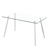 Modern Glass Rectangular Dining Table with Metal Legs-Silver