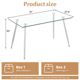 Modern Glass Rectangular Dining Table with Metal Legs-Silver