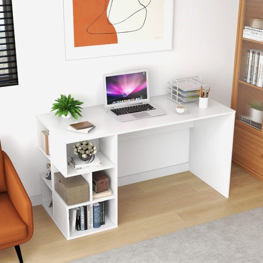Modern Computer Desk with 3 Tier Storage Shelves for Home Office-White