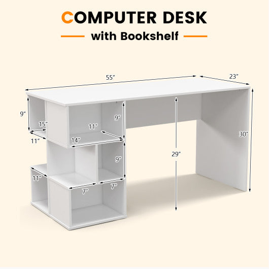 Modern Computer Desk with 3 Tier Storage Shelves for Home Office-White