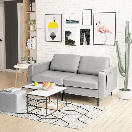 Modern Loveseat Sofa Couch with Side Storage Pocket-Light Gray