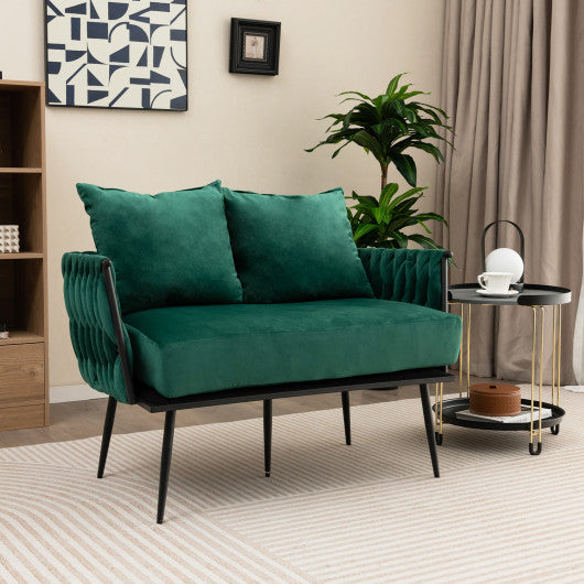 Modern Loveseat Sofa Upholstered Dutch Velvet Sofa Couch-Green