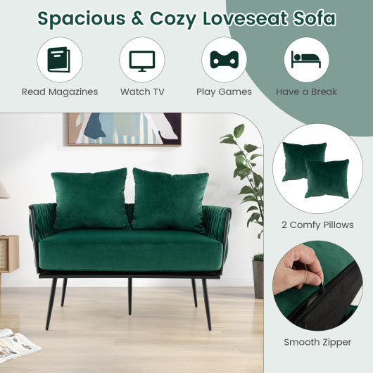Modern Loveseat Sofa Upholstered Dutch Velvet Sofa Couch-Green