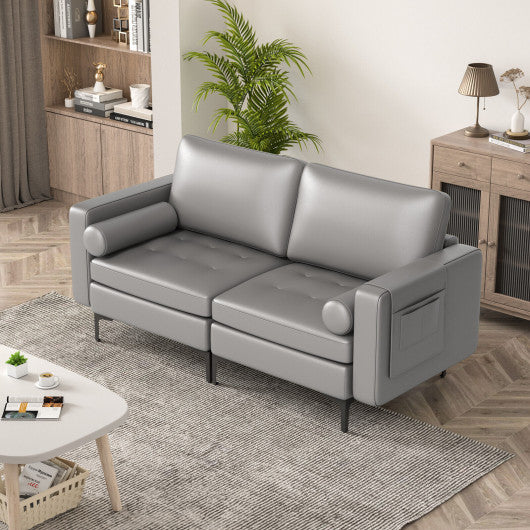 Modern Loveseat Sofa with 2 Bolsters and Side Storage Pocket-Light Gray