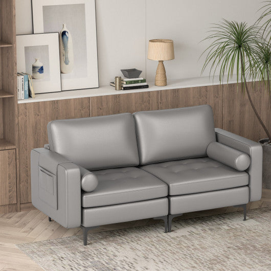 Modern Loveseat Sofa with 2 Bolsters and Side Storage Pocket-Light Gray