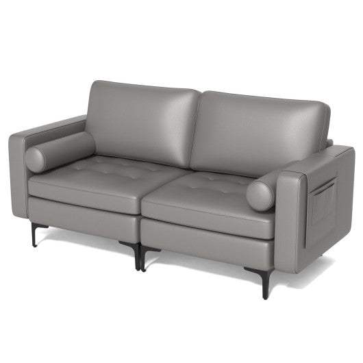 Modern Loveseat Sofa with 2 Bolsters and Side Storage Pocket-Light Gray