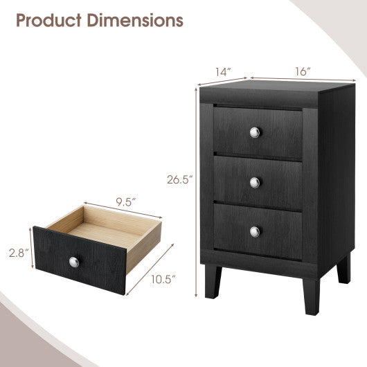 Modern Nightstand with 3 Drawers for Bedroom Living Room-Black