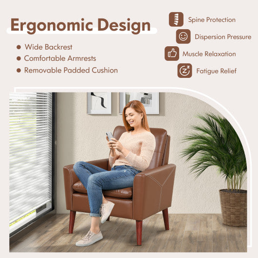Modern PU Leather Accent Chair with Solid Wood Legs-Brown