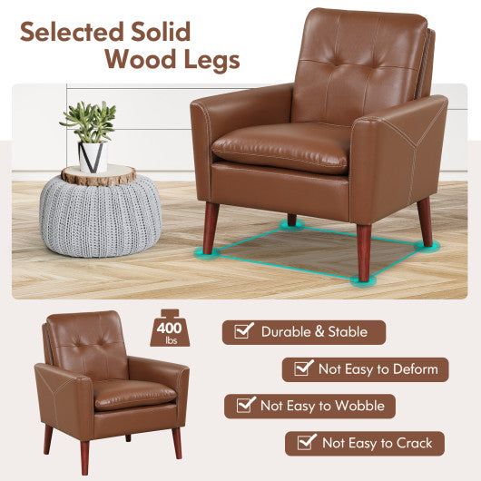 Modern PU Leather Accent Chair with Solid Wood Legs-Brown