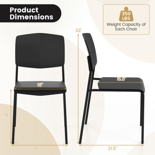 Modern Plastic Dining Chair Set of 2 with Metal Legs and Curved Back-Black