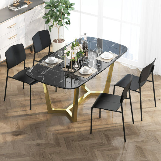 Modern Plastic Dining Chair Set of 2 with Metal Legs and Curved Back-Black