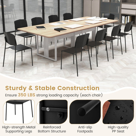 Modern Plastic Dining Chair Set of 2 with Metal Legs and Curved Back-Black