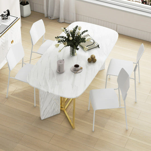 Modern Plastic Dining Chair Set of 2 with Metal Legs and Curved Back-White