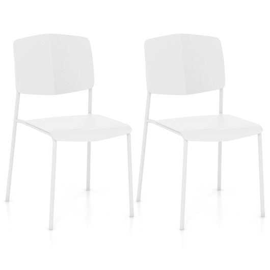 Modern Plastic Dining Chair Set of 2 with Metal Legs and Curved Back-White