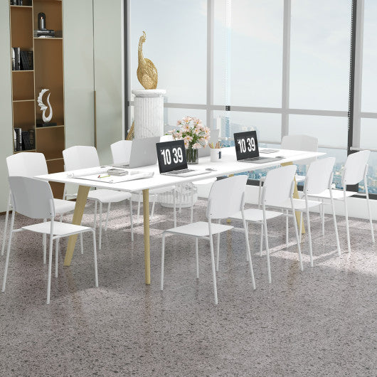 Modern Plastic Dining Chair Set of 2 with Metal Legs and Curved Back-White