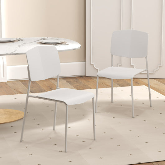 Modern Plastic Dining Chair Set of 2 with Metal Legs and Curved Back-White