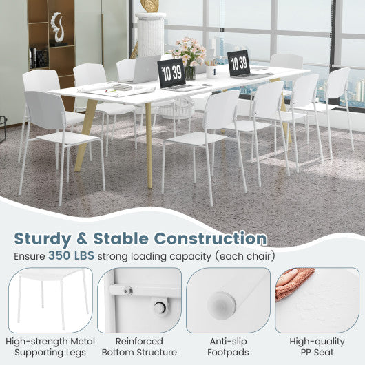 Modern Plastic Dining Chair Set of 2 with Metal Legs and Curved Back-White