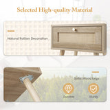 Modern Rattan Nightstand with Drawer and Solid Wood Legs for Bedroom and Living Room-Natural