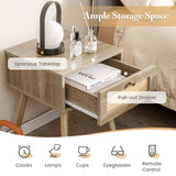 Modern Rattan Nightstand with Drawer and Solid Wood Legs for Bedroom and Living Room-Natural