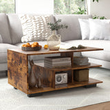 Rectangular Coffee Table with L-shaped Middle Shelf-Brown