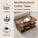 Rectangular Coffee Table with L-shaped Middle Shelf-Brown