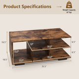 Rectangular Coffee Table with L-shaped Middle Shelf-Brown
