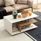 Rectangular Coffee Table with L-shaped Middle Shelf-White