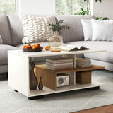Rectangular Coffee Table with L-shaped Middle Shelf-White