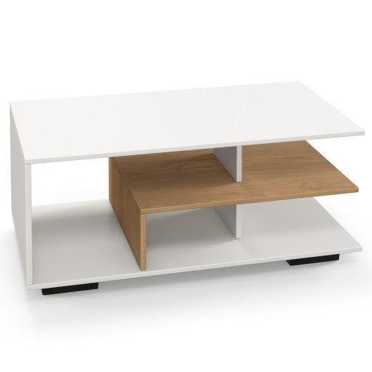Rectangular Coffee Table with L-shaped Middle Shelf-White