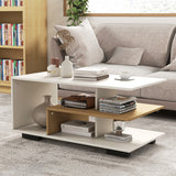Rectangular Coffee Table with L-shaped Middle Shelf-White