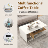 Rectangular Coffee Table with L-shaped Middle Shelf-White