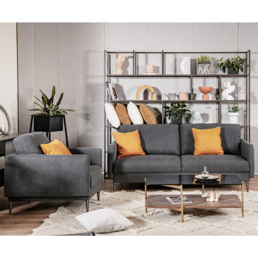 Modern Sofa Couch with Solid Metal Legs and Removable Backrest Cushion-Gray-Sofa Set