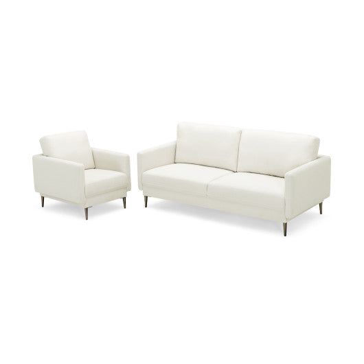 Modern Sofa Couch with Solid Metal Legs and Removable Backrest Cushion-White