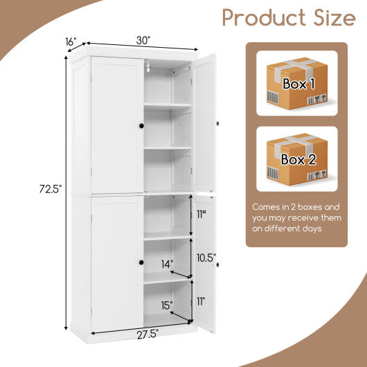 72.5 Inches Tall Buffet Cabinet with 6-Tier Shelves and 4 Doors-White