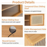 Modern TV Stand with Rattan Glass Sliding Doors-Natural