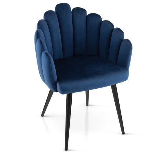 Modern Velvet Dining Chair with Metal Base and Petal Backrest-Blue