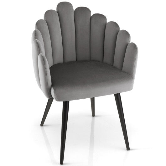 Modern Velvet Dining Chair with Metal Base and Petal Backrest-Gray