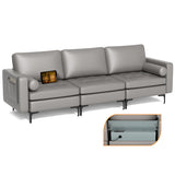 Modular 3-Seat Sofa Couch with Socket USB Ports and Side Storage Pocket-Light Gray