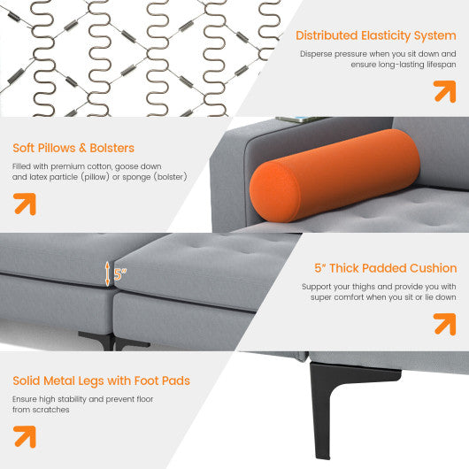 Modular L-shaped 4-Seat Sectional Sofa with Reversible Chaise and 2 USB Socket-Gray