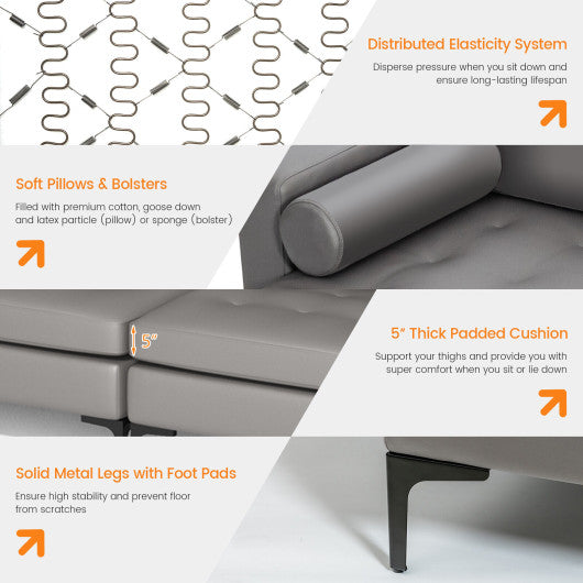 Modular L-shaped 4-Seat Sectional Sofa with Reversible Chaise and 2 USB Socket-Light Gray