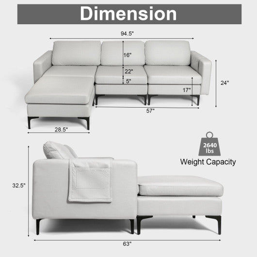 Modular 3-Seat L-shaped Sectional Sofa with Reversible Chaise and 2 USB Ports-Light Gray