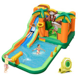 Monkey-Themed Inflatable Water Slide with Jumping Area and Pool with 680W Blower