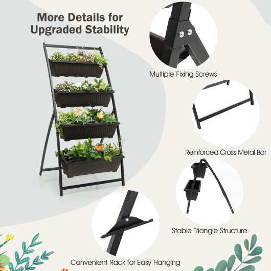 4-Tier Vertical Raised Garden Bed with 4 Containers and Drainage Holes-M