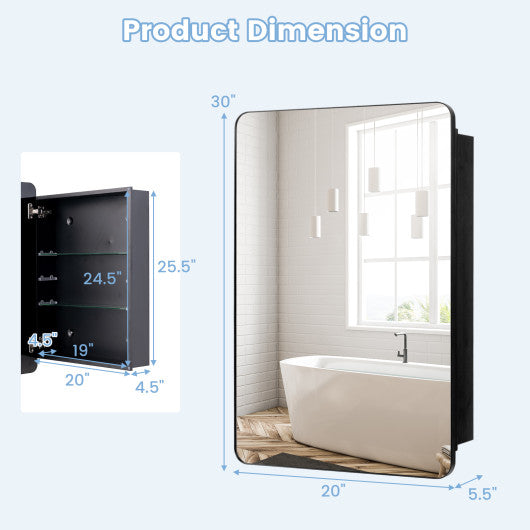 20 x30 Inch Multi-Functional Bathroom Mirror Cabinet with Adjustable Shelves-Black