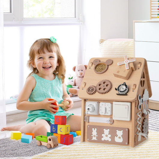 Multi-purpose Busy House with Sensory Games and Interior Storage Space