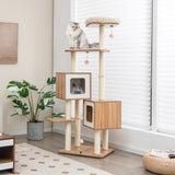 Modern Wooden Cat Tree with Perch Condos and Washable Cushions-Natural
