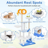 Multi-level Ocean-themed Cat Tree Tower with Sisal Covered Scratching Posts-Blue