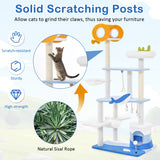 Multi-level Ocean-themed Cat Tree Tower with Sisal Covered Scratching Posts-Blue