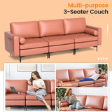 3-Seat Sofa Sectional with Side Storage Pocket and Metal Leg-Pink