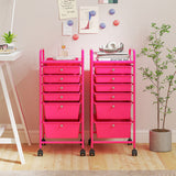 Multifunctional 6 Drawers Rolling Storage Cart Organizer-Rose Red